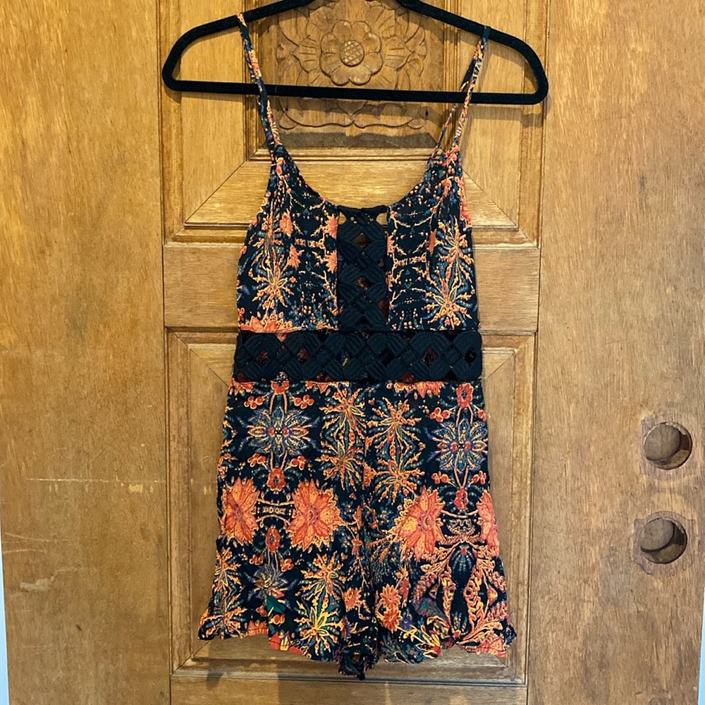Topshop romper orange black cut out US 4 small spaghetti strap